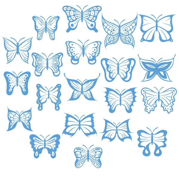 Conjunto Mariposas Icono Plano Ilustración Vectorial — Vector de stock