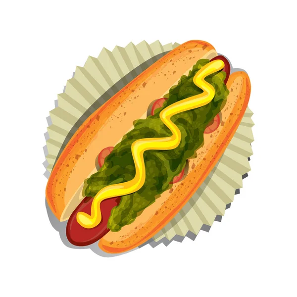 配芥末和番茄酱的热狗 — 图库矢量图片