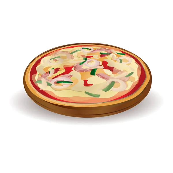 带有奶酪和蔬菜的披萨 背景为白色 — 图库矢量图片