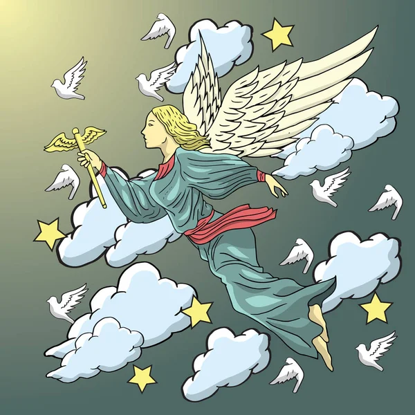 Ángel Cielo Ilustración Vectorial Moderna — Vector de stock