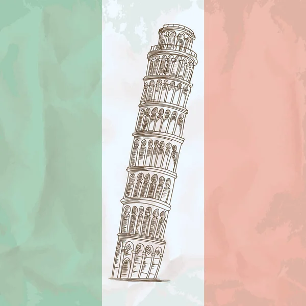 Torre Pisa Con Bandera Italia — Vector de stock