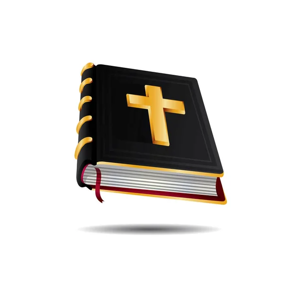 Bibel Och Kors Tecken Ikon Platt Stil Isolerad Vit Bakgrund — Stock vektor