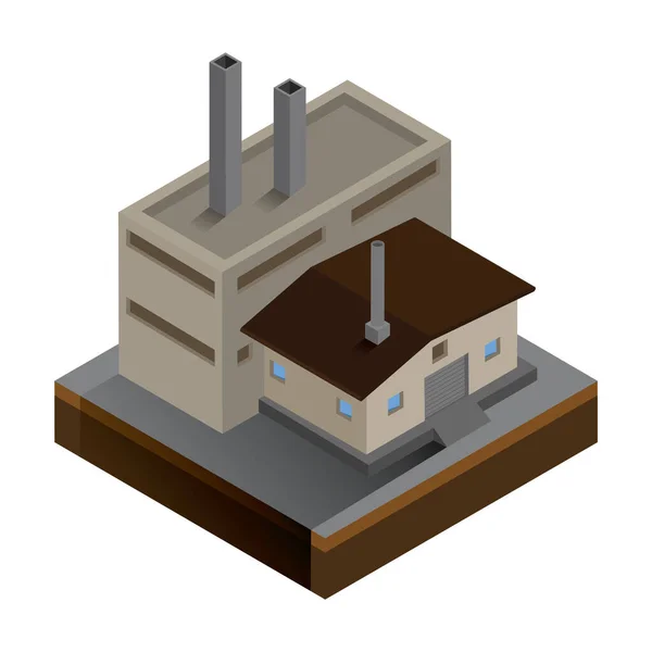 工場の建物の等方3Dレンダリング — ストックベクタ