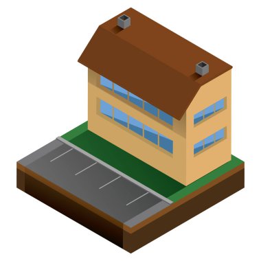 Çatısı olan bir evin izometrik görüntüsü