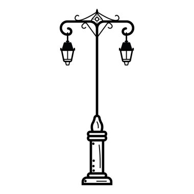 Beyaz arkaplanda siyah renkli sokak lambası simgesi var. din sembolü illüstrasyon.