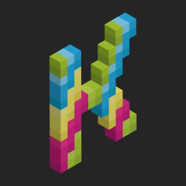 Isometric alfabe K, vektör illüstrasyonu