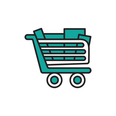 Alışveriş arabası ve eşyalar.