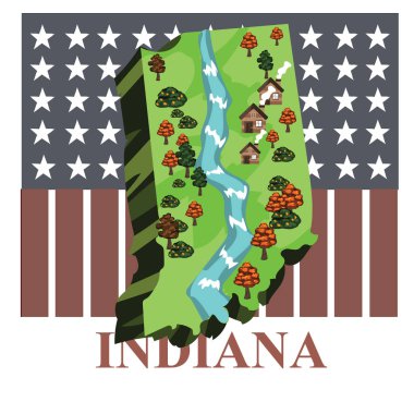 Indiana eyalet haritası, vektör illüstrasyonu