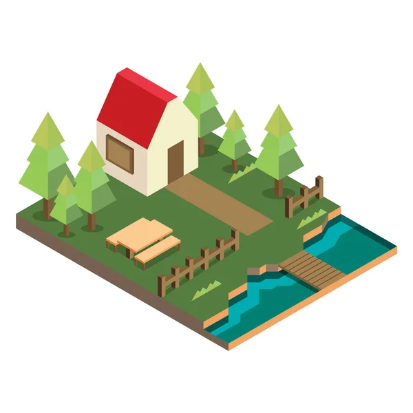 Isometric View City Mountain House — Stock Vector