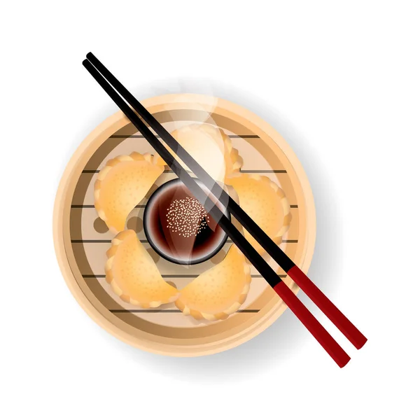 Sushi Roll Comida Japonesa Com Pauzinhos Molho Soja — Vetor de Stock