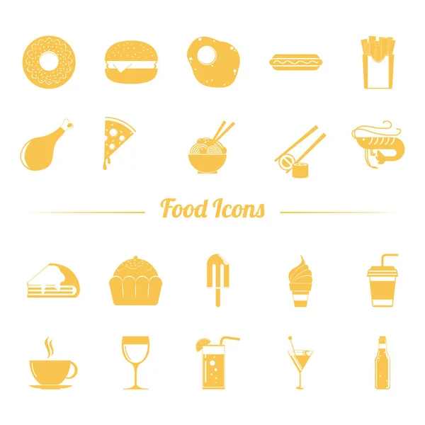 Conjunto Iconos Alimentos Ilustración Vectorial Estilizada — Archivo Imágenes Vectoriales