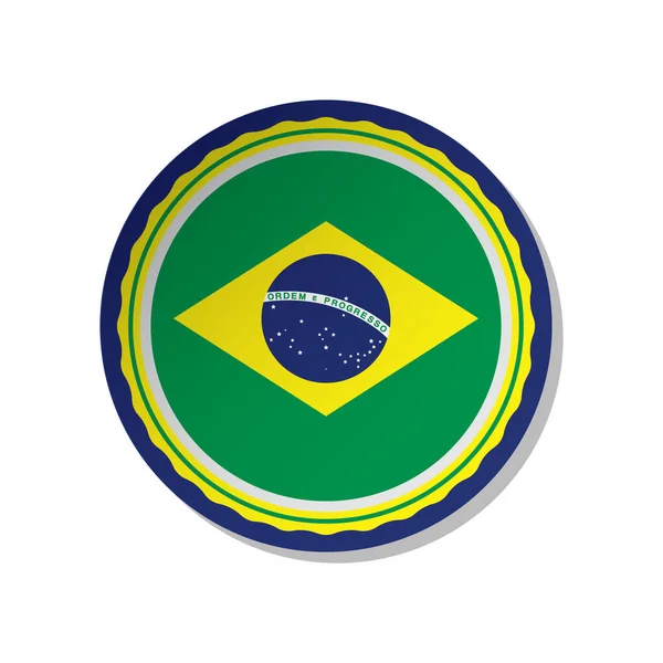 Brazil Flag Button White Background — Stock Vector