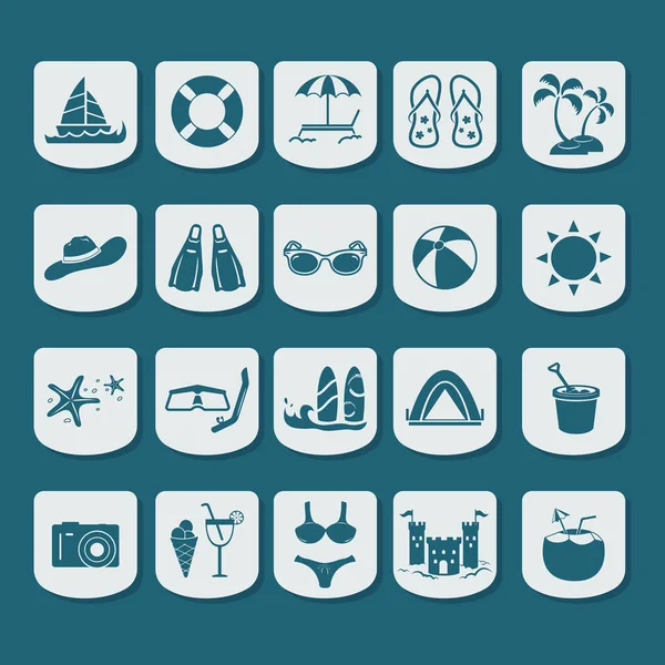 Colección Icono Ilustración Vectores Playa — Vector de stock