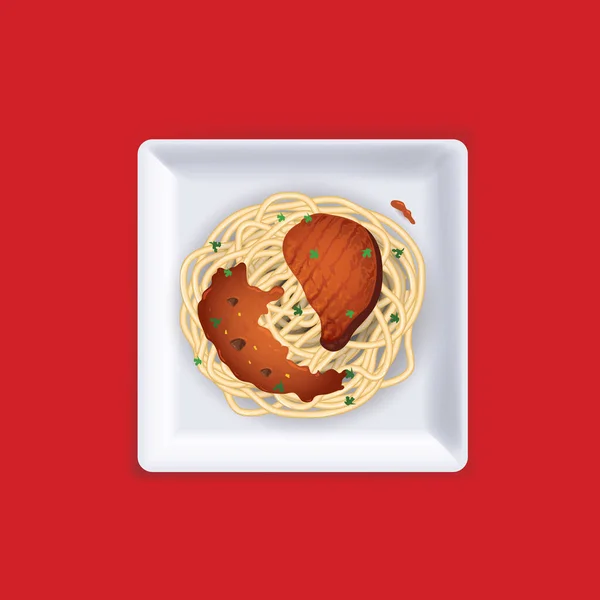 Ilustração Vetorial Prato Espaguete Com Linguiça Molho — Vetor de Stock