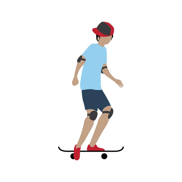 Illustrazione Vettoriale Uomo Con Casco Blu Skateboard Sfondo Bianco — Vettoriale Stock