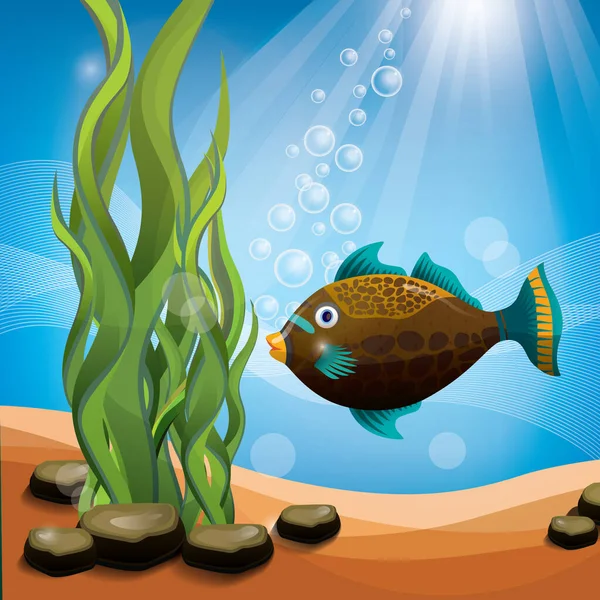 Illustration Poisson Dans Aquarium — Image vectorielle