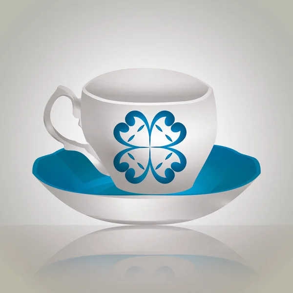 Taza Azul Con Icono Porcelana Blanca — Vector de stock