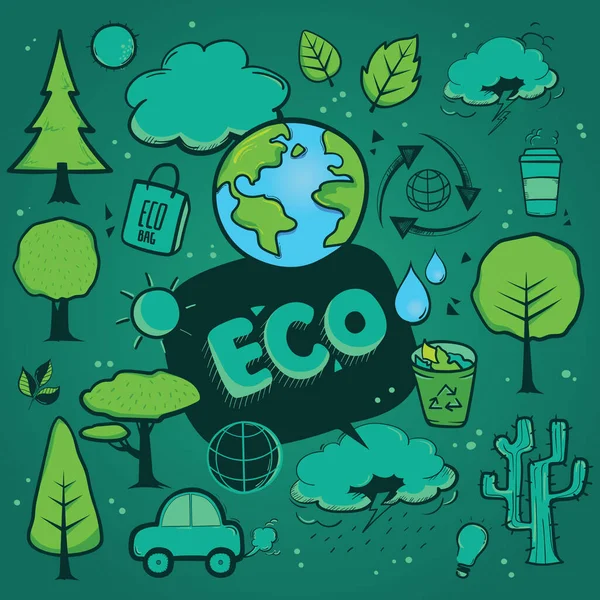 Conjunto Iconos Ecología Verde — Vector de stock