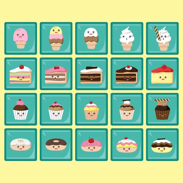 Vektor Set Von Kuchenstücken Und Cupcakes — Stockvektor