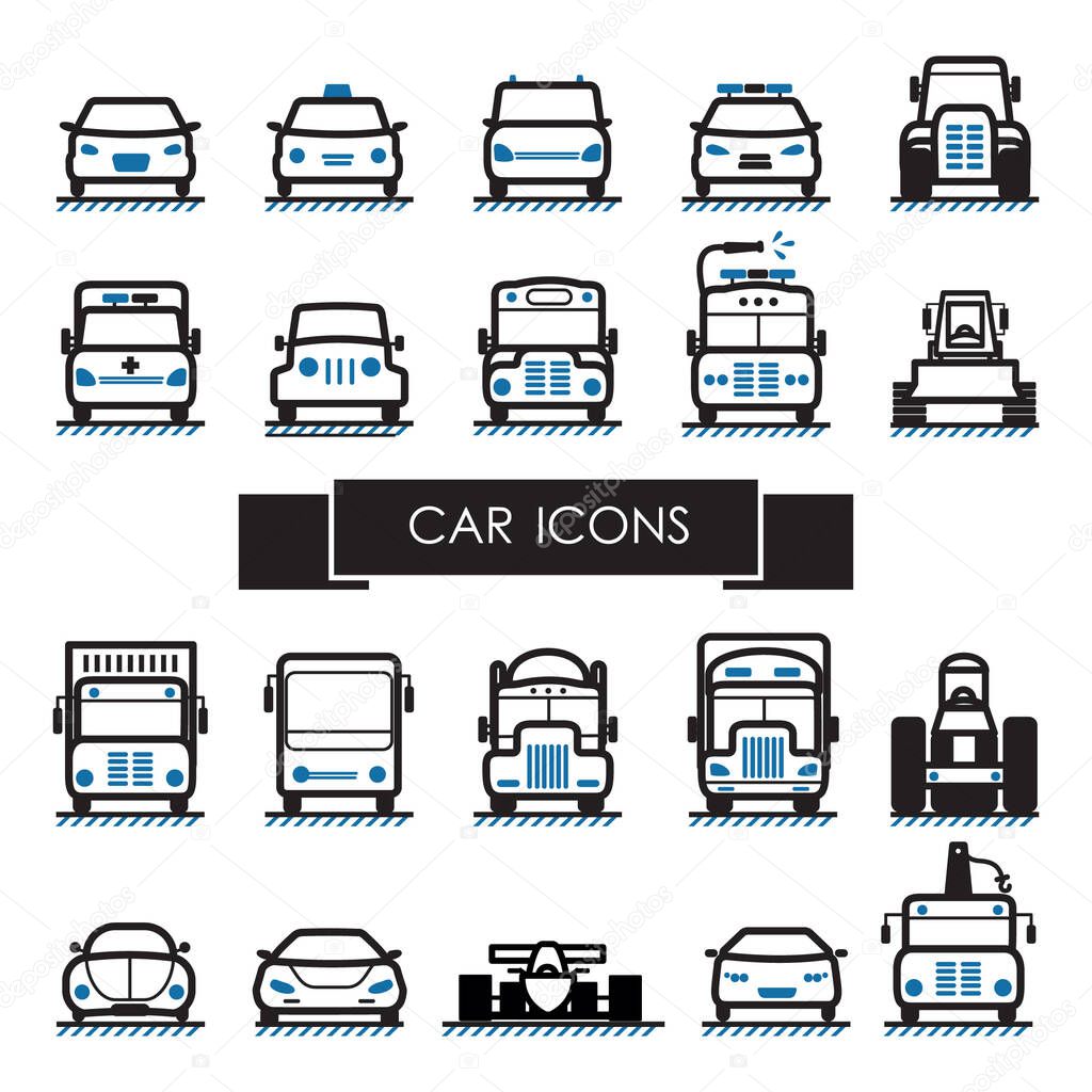 Set of car icons, design vector illustration