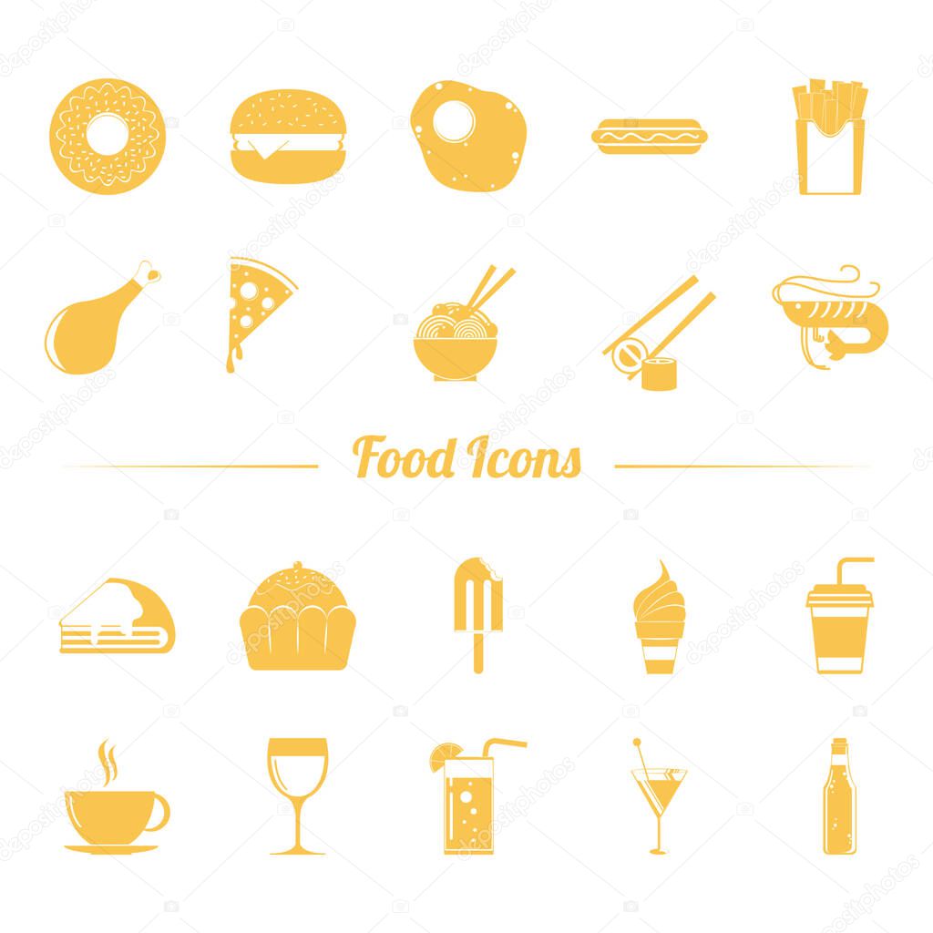 Set of food icons stylized vector illustration