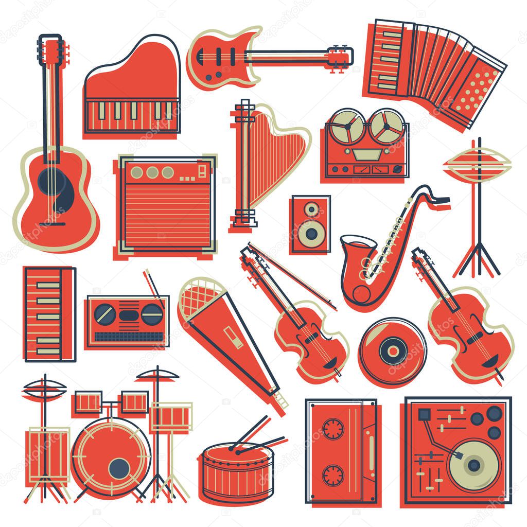 Vector image of various musical instruments