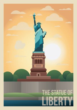 Şehir parkı vektör illüstrasyonunda özgürlük heykeli