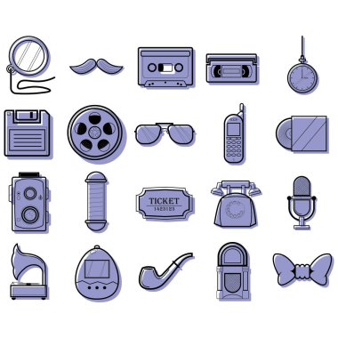 Siyah ve beyaz simgelerin vektör kümesi