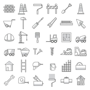 Çizgi film simgeleri kümesi, vektör illüstrasyonu