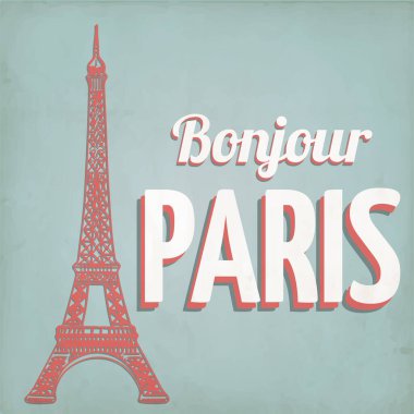 Eyfel Kulesi 'nde mavi arkaplanda Paris yazıları var.