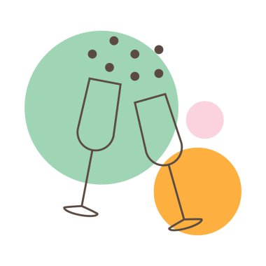 Beyaz arka planda izole edilmiş, düz stil şampanya bardakları ikonu. alkol sembolü vektör çizimi