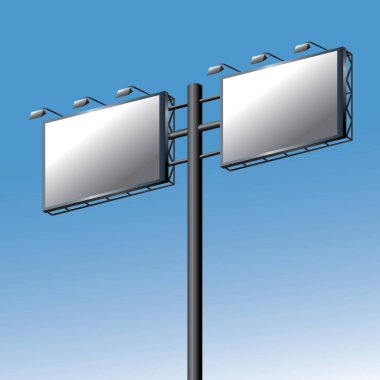 Mavi gökyüzünde kopya alanı olan boş ilan panosu