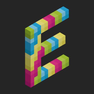 İzometrik alfabe E, vektör illüstrasyonu