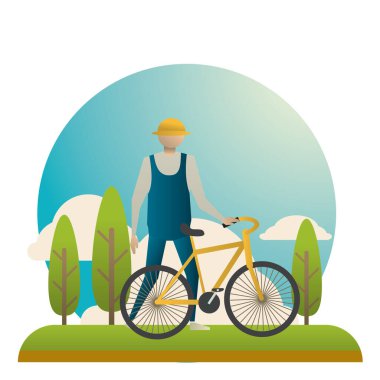 Bisikletli düz ikonlu adam, vektör illüstrasyonu