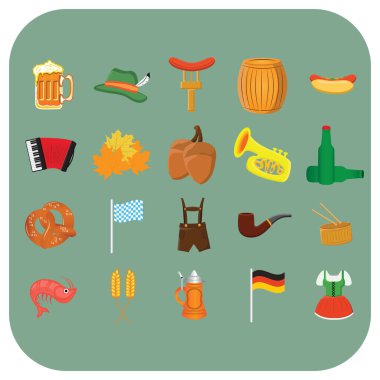 Oktoberfest simgeleri düz simge, vektör illüstrasyonu