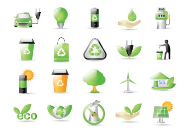 Ekoloji ve çevre ikonları ayarlandı. vektör illüstrasyonu