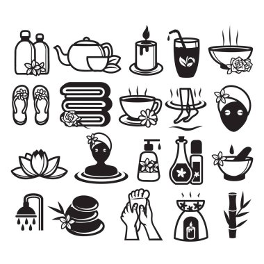 Spa simgeleri kümesi biçimlendirilmiş vektör illüstrasyonu