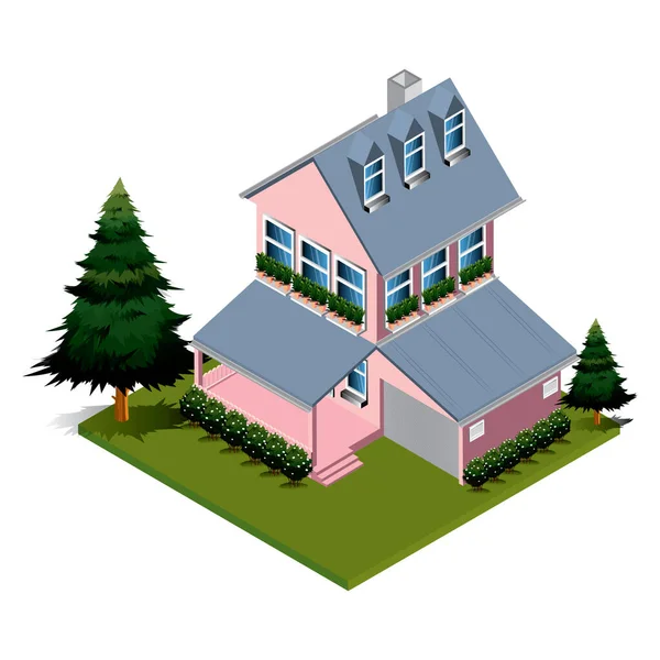 Vue Isométrique Une Maison Avec Toit — Image vectorielle
