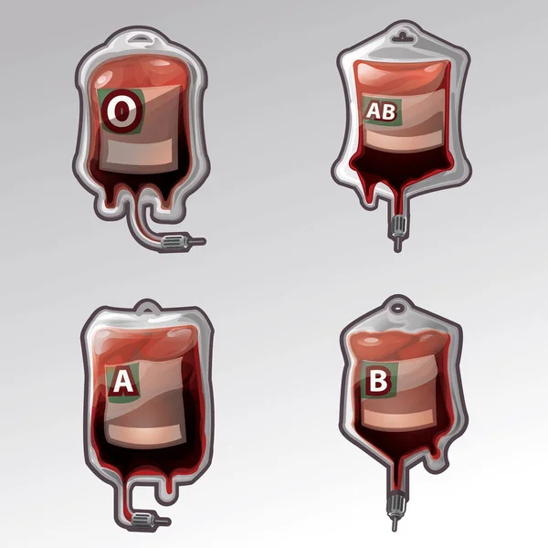 Recogida Bolsas Sangre Con Grupos Sanguíneos — Vector de stock