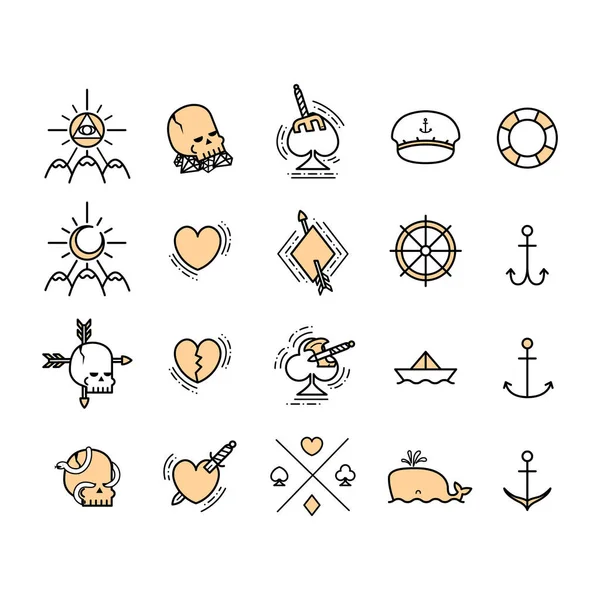 Vector Set Sea Beach Symbols — Stock Vector