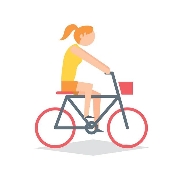 Chica Montar Bicicleta Estilizada Vector Ilustración — Vector de stock