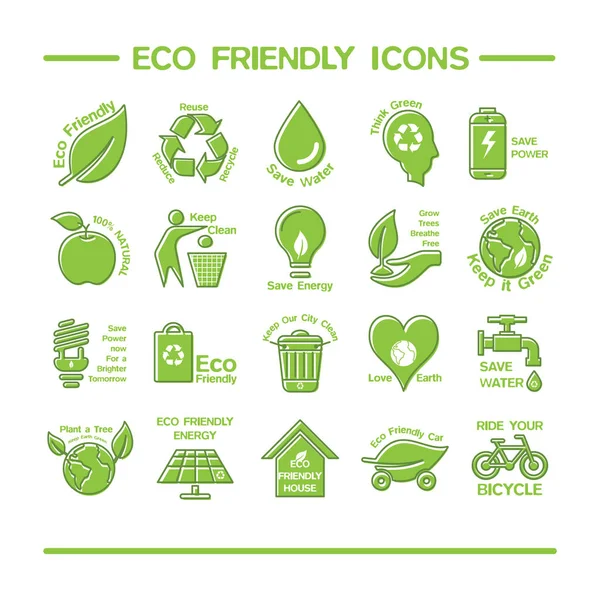 Conjunto Vectores Ecología Medio Ambiente Iconos — Vector de stock