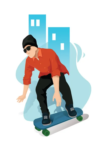 Patinador Con Monopatín Ilustración Vectorial — Vector de stock