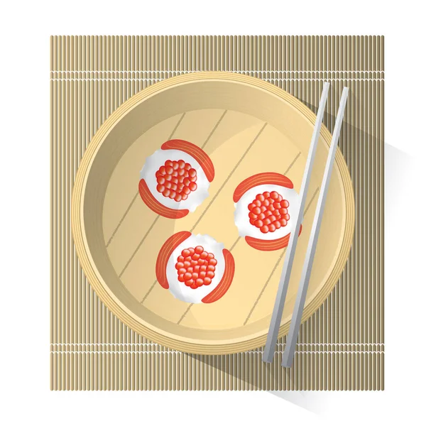 Japansk Mat Sushi Med Ätpinnar Vektor Illustration — Stock vektor