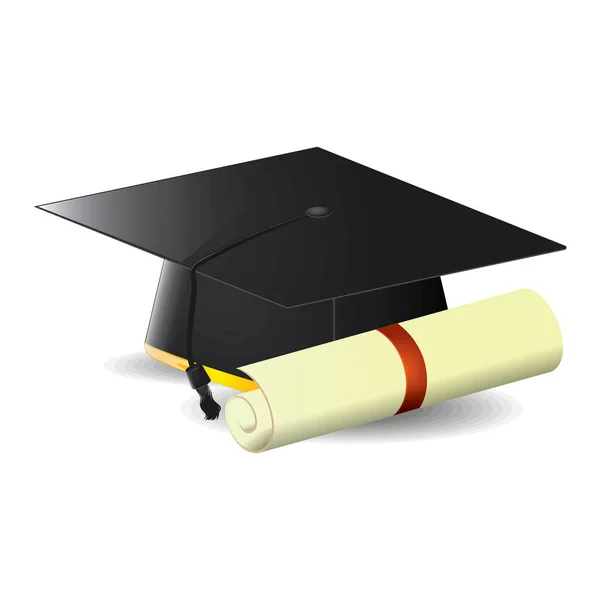 Graduação Cap Diploma Isolado Fundo Branco — Vetor de Stock