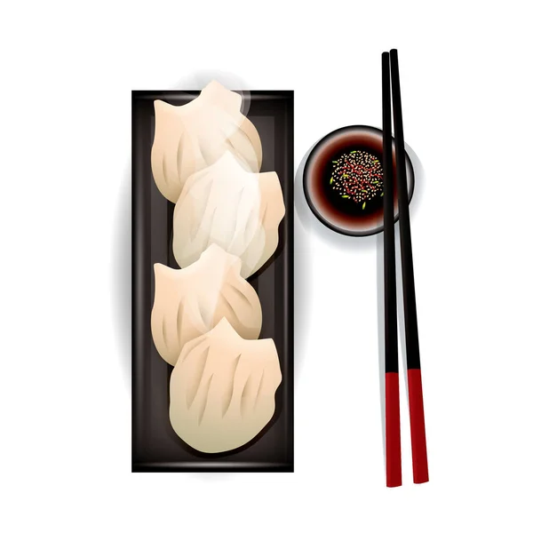 Sushi Set Chopsticks Blank Paper Isolated White Background — Stock Vector