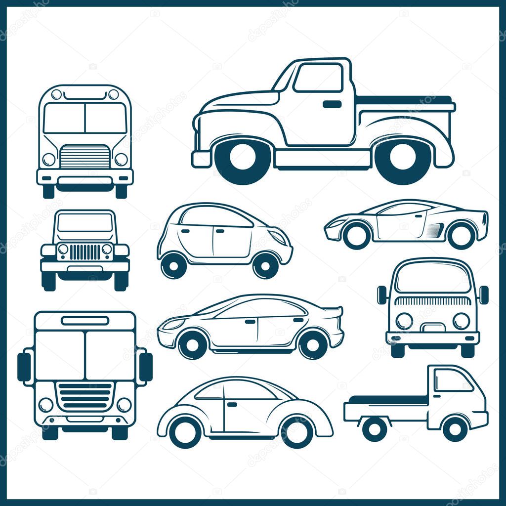 Collection of vehicles  flat icon, vector illustration
