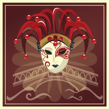 Venedik Joker maskesi yassı simgesi, vektör illüstrasyonu