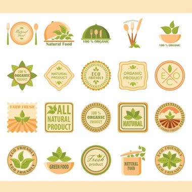 Organik etiketlerin ve rozetlerin vektör çizimi