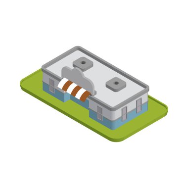 Çatısı ve evi olan izometrik şehir binası.